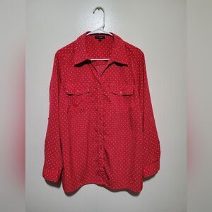 Notations Red Button‎ Down Shirt with White Dots 2X